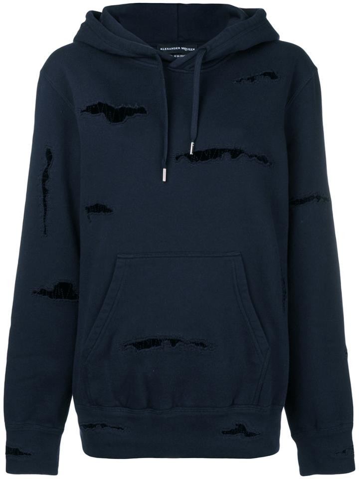 Alexander Mcqueen Ripped Hoodie - Blue