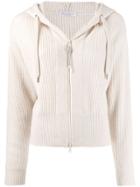 Brunello Cucinelli Ribbed Knit Hooded Cardigan - Neutrals