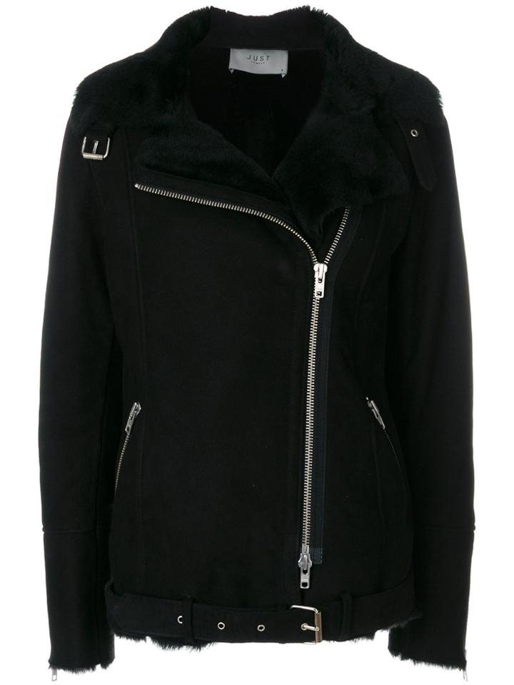 Just Female Shearling Jacket With Silver Hardware - Black