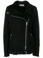 Just Female Shearling Jacket With Silver Hardware - Black