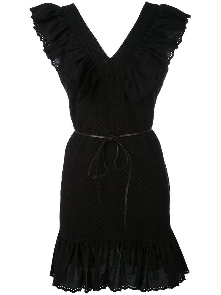 Sonia By Sonia Rykiel - V-neck Ruffle Dress - Women - Cotton - 40, Black, Cotton