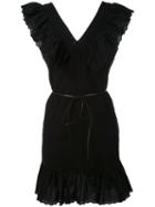 Sonia By Sonia Rykiel - V-neck Ruffle Dress - Women - Cotton - 40, Black, Cotton