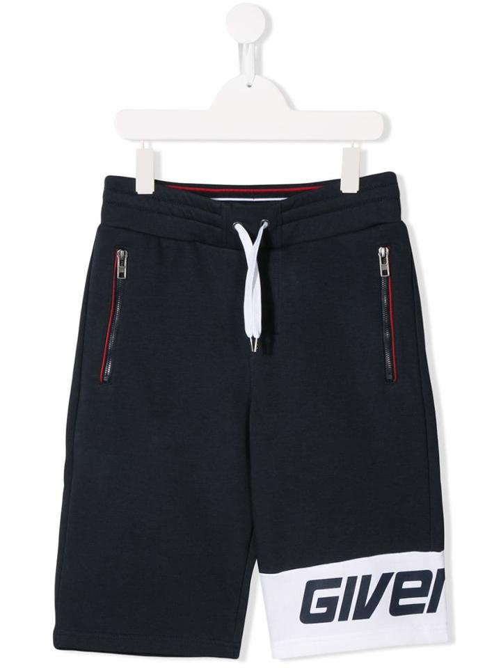 Givenchy Kids Teen Logo Print Shorts - Blue