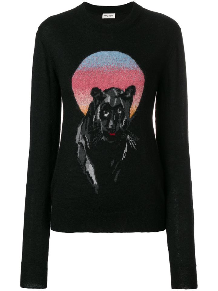 Saint Laurent Panther Jacquard Knit Jumper - Black