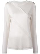 Maison Margiela Diagonal Layer Long Sleeve Top, Women's, Size: Medium, White, Silk/viscose