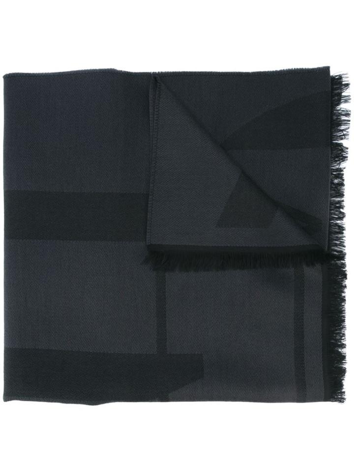 Emporio Armani Geometric Pattern Scarf, Men's, Black, Wool