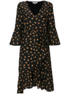 Ganni Floral Print Wrap Dress - Black