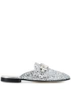 Pollini Glitter Crystal Buckle Slippers - Silver