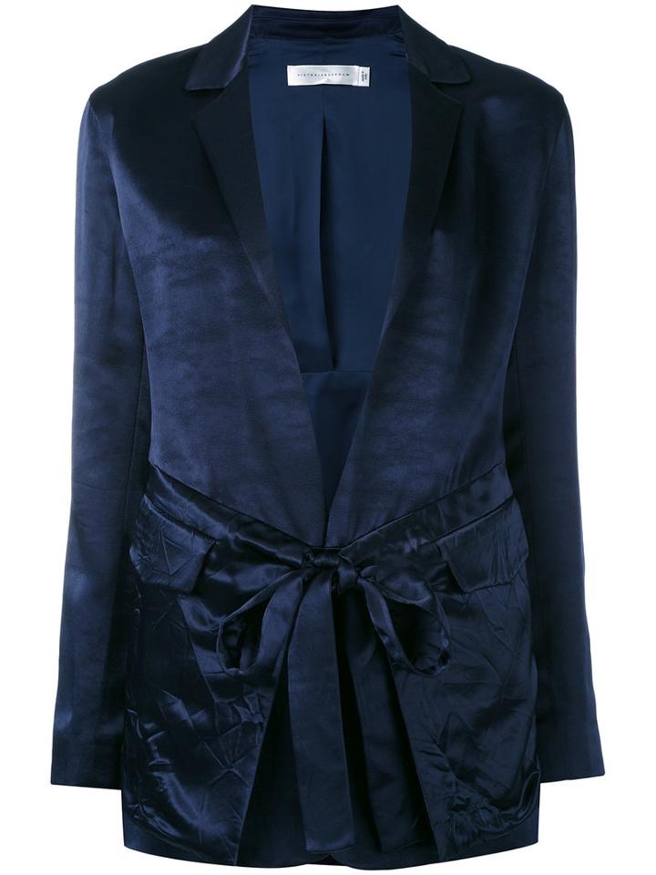 Victoria Beckham - Tie-fastened Blazer - Women - Cotton/polyester/viscose - 10, Blue, Cotton/polyester/viscose