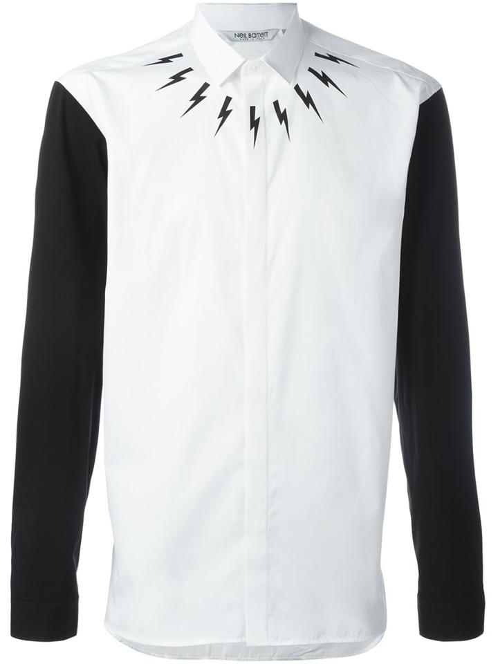 Neil Barrett Lightning Bolt Print Shirt, Men's, Size: 40, Cotton