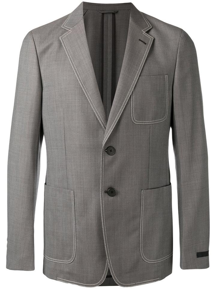 Prada Contrast Stitch Blazer, Men's, Size: 48, Brown, Cupro/wool