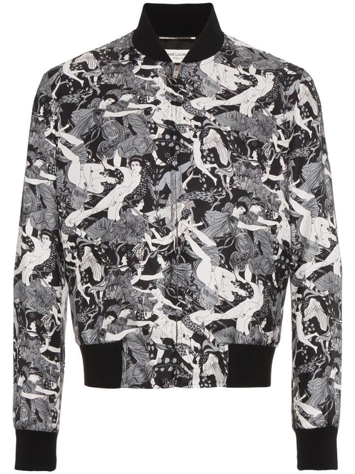 Saint Laurent Antique Greek Print Bomber Jacket - Black