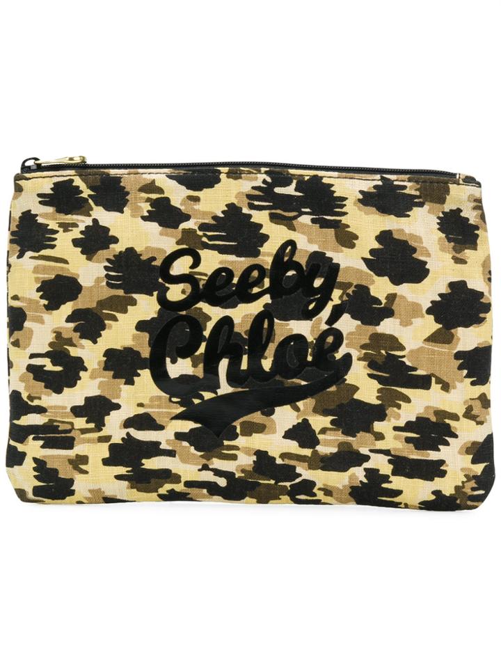 See By Chloé Leopard Print Logo Makeup Bag - Nude & Neutrals