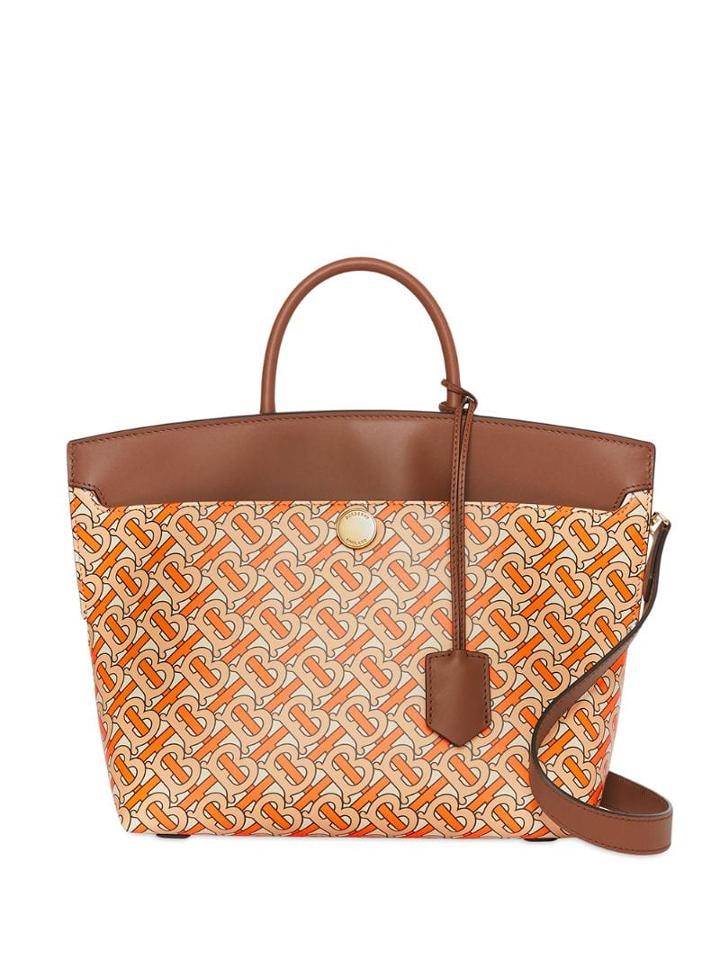 Burberry Small Monogram Print Leather Society Top Handle Bag - Orange