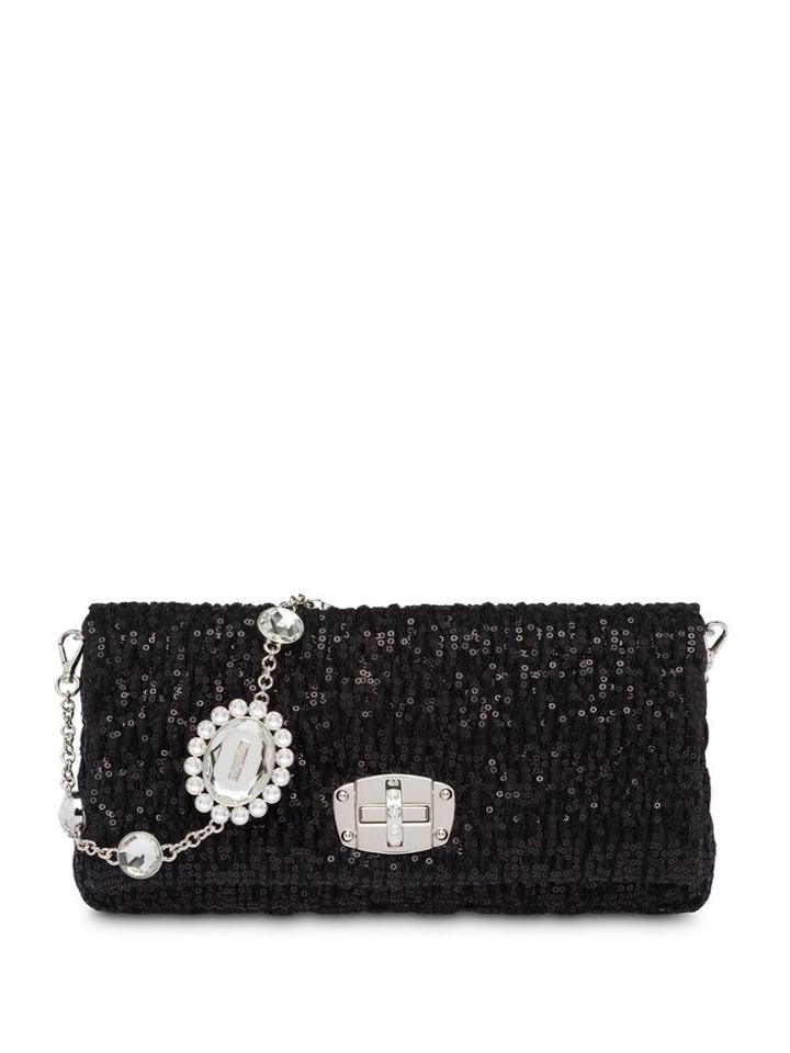 Miu Miu Sequined Bag With Embellishments - Black