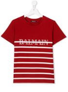 Balmain Kids Logo Print Striped T-shirt - Red