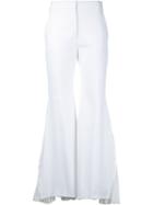 Sara Battaglia Pleated Flared Trousers, Women's, Size: 40, White, Cotton/polyamide/polyester/spandex/elastane