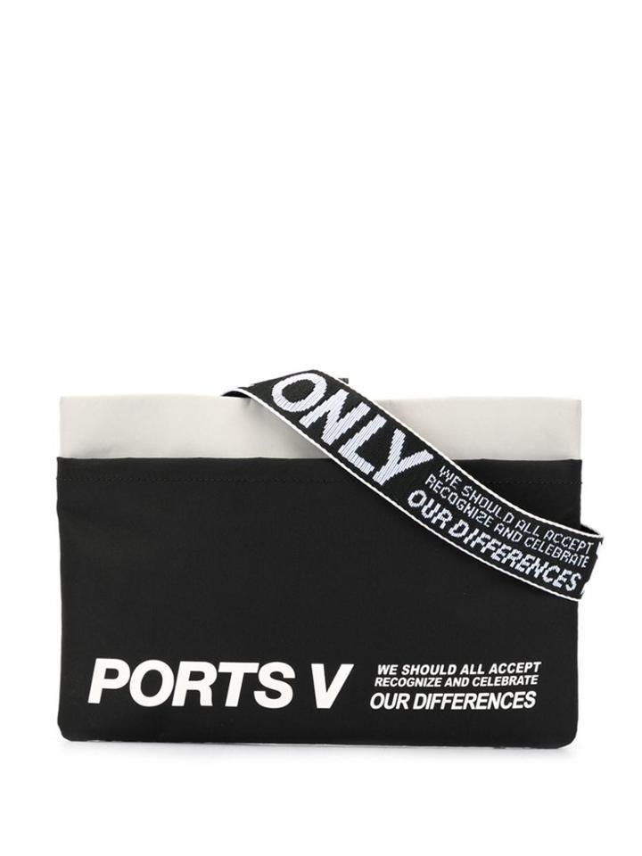 Ports V Contrast Trim Logo Print Crossbody Bag - Black