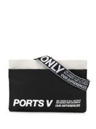 Ports V Contrast Trim Logo Print Crossbody Bag - Black