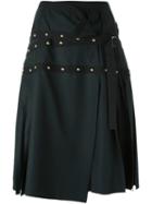 Sacai Studded Wrap Skirt, Women's, Size: 2, Green, Cupro/wool