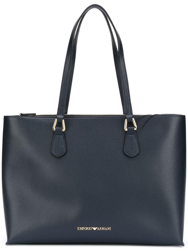 Emporio Armani Logo Plaque Tote - Blue