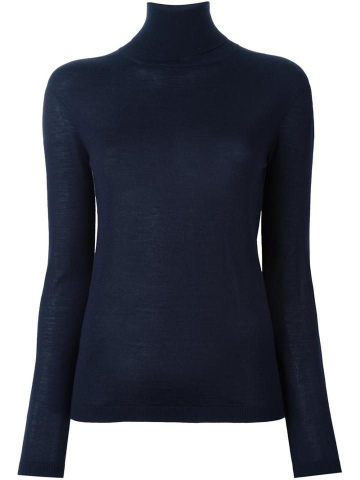 Jil Sander Roll Neck Sweater, Women's, Size: 40, Blue, Silk/cashmere