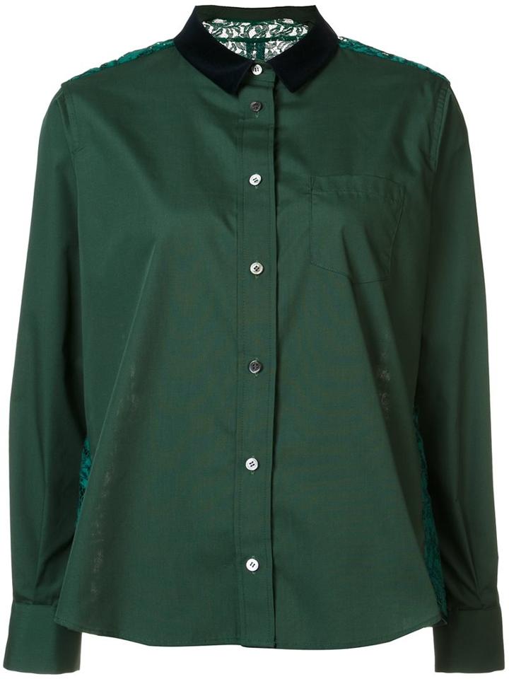 Sacai Lace Insert Shirt, Women's, Size: 1, Green, Cotton/polyester
