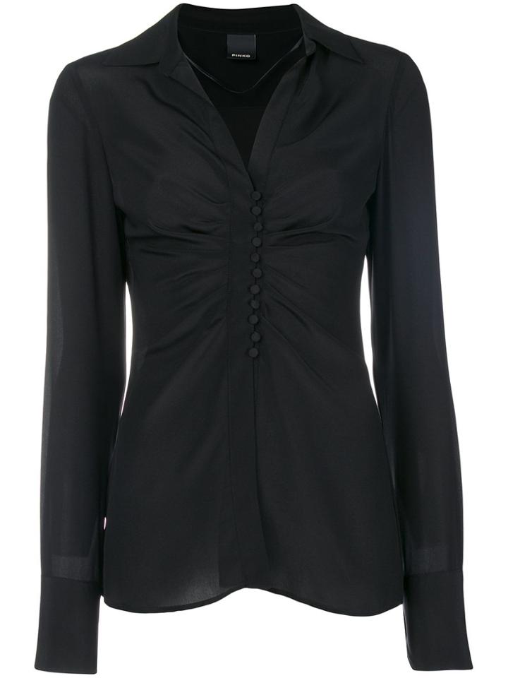 Pinko Ruched V-neck Blouse - Black
