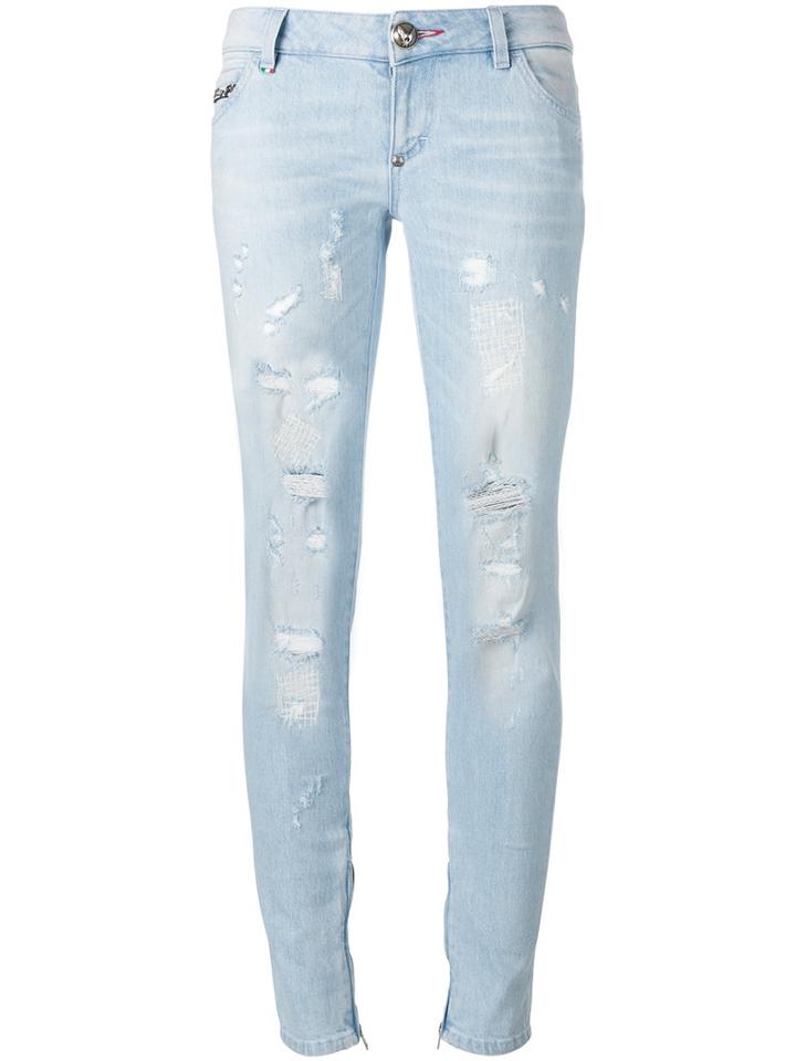 Philipp Plein - Distressed Skinny Jeans - Women - Cotton/polyester/spandex/elastane - 26, Blue, Cotton/polyester/spandex/elastane