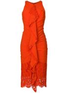 Proenza Schouler Ruched Ruffle Trim Dress - Red