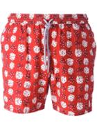 Capricode Dice Print Swim Shorts, Men's, Size: Large, Red, Polyamide