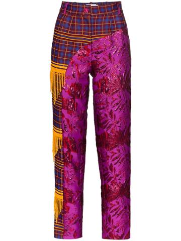 Shuting Qiu Stqiu Bds Embrdry Chck Trsrs Strght Leg - Purple