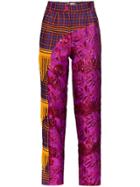 Shuting Qiu Stqiu Bds Embrdry Chck Trsrs Strght Leg - Purple