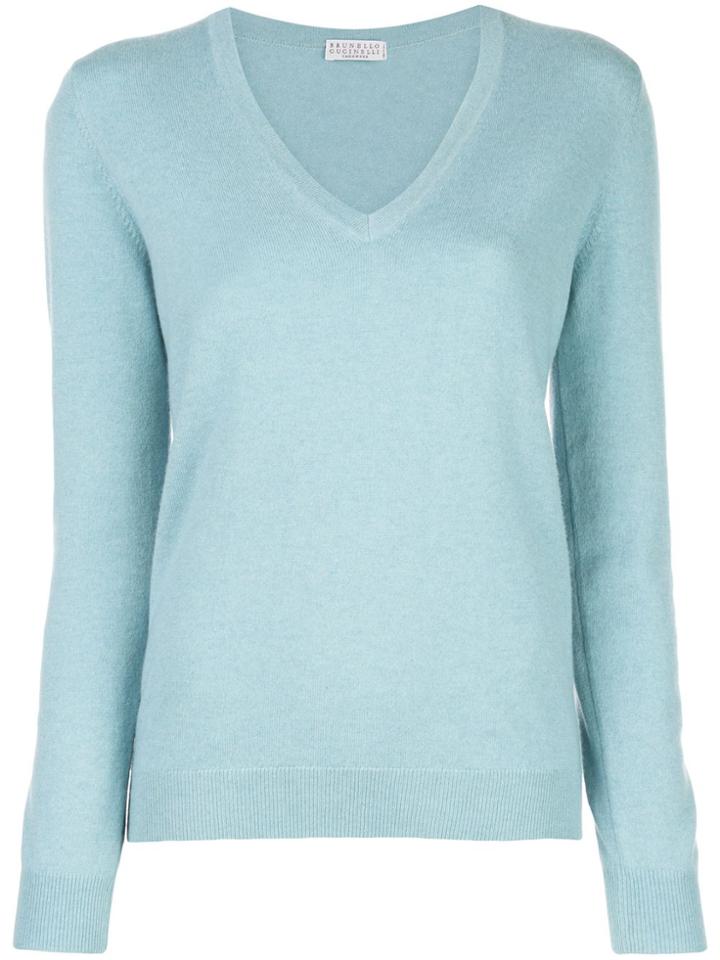 Brunello Cucinelli Long Sleeve V-neck Jumper - Blue
