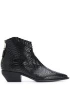 Strategia Embossed Pointed Toe Boots - Black