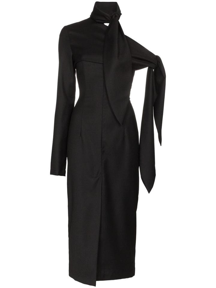 Matériel Draped One-shoulder Midi-dress - Black