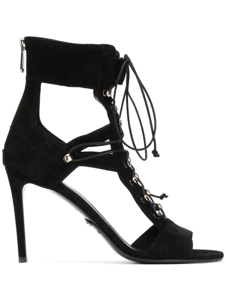 Balmain Lace Hill Suede Sandals - Black