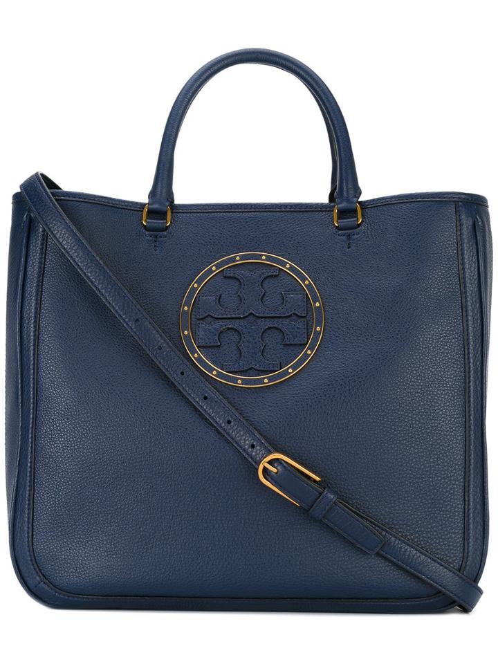 Tory Burch Logo Front Tote Bag, Women's, Blue, Calf Leather