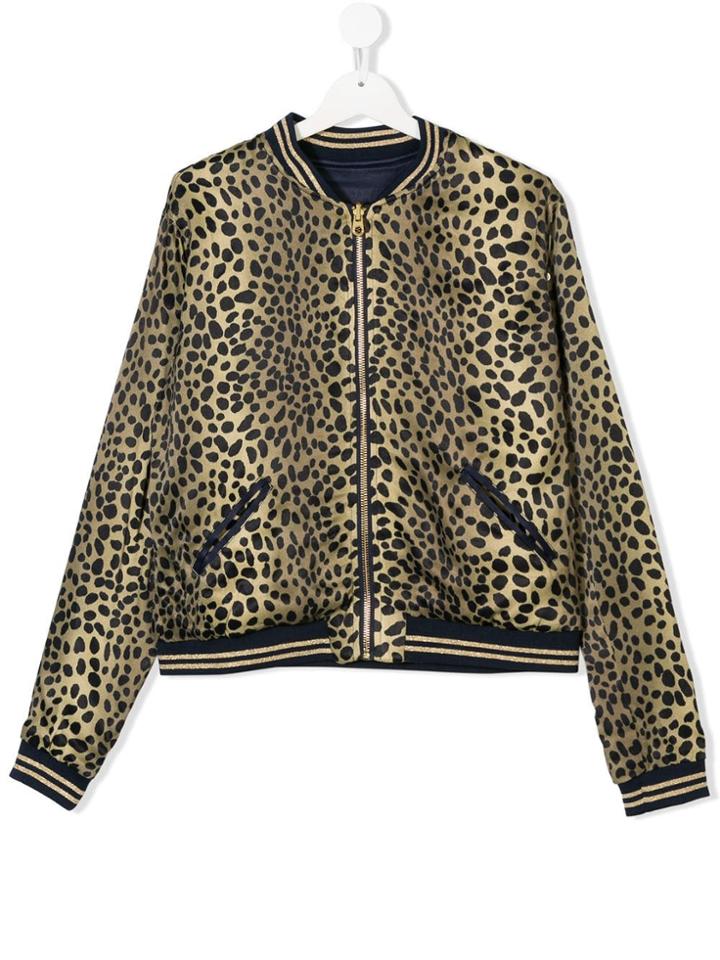 Little Marc Jacobs Teen Leopard Print Reversible Bomber Jacket - Blue