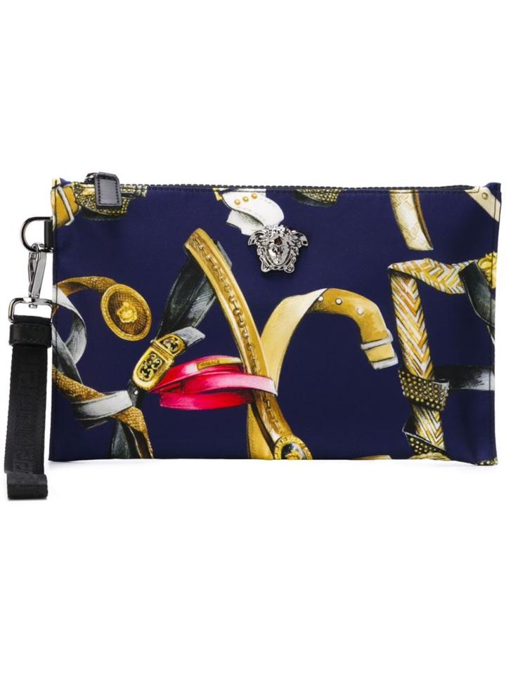 Versace 'iconic Belts' Print Clutch Bag