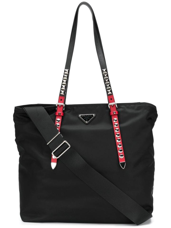 Prada Leather Strap Tote Bag - Black