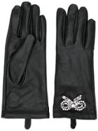 Twin-set Embellished Leather Gloves - Black
