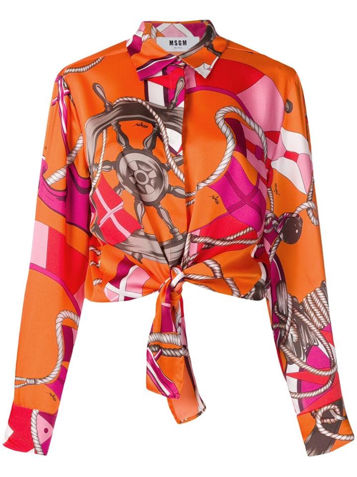 Msgm Knot Printed Shirt - Orange