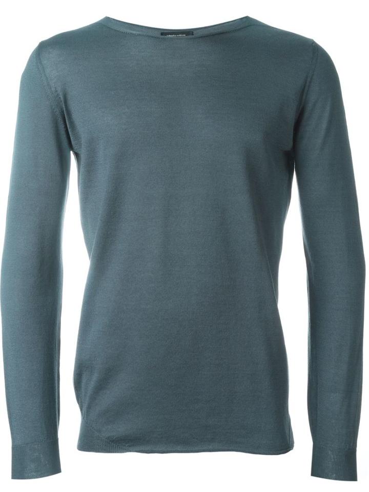 Roberto Collina Crew Neck Sweater, Men's, Size: 46, Grey, Cotton