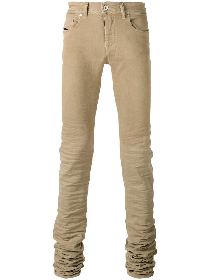 Diesel Black Gold - Long Crumpled Leg Skinny Jeans - Men - Cotton/polyester/spandex/elastane - 34, Nude/neutrals, Cotton/polyester/spandex/elastane