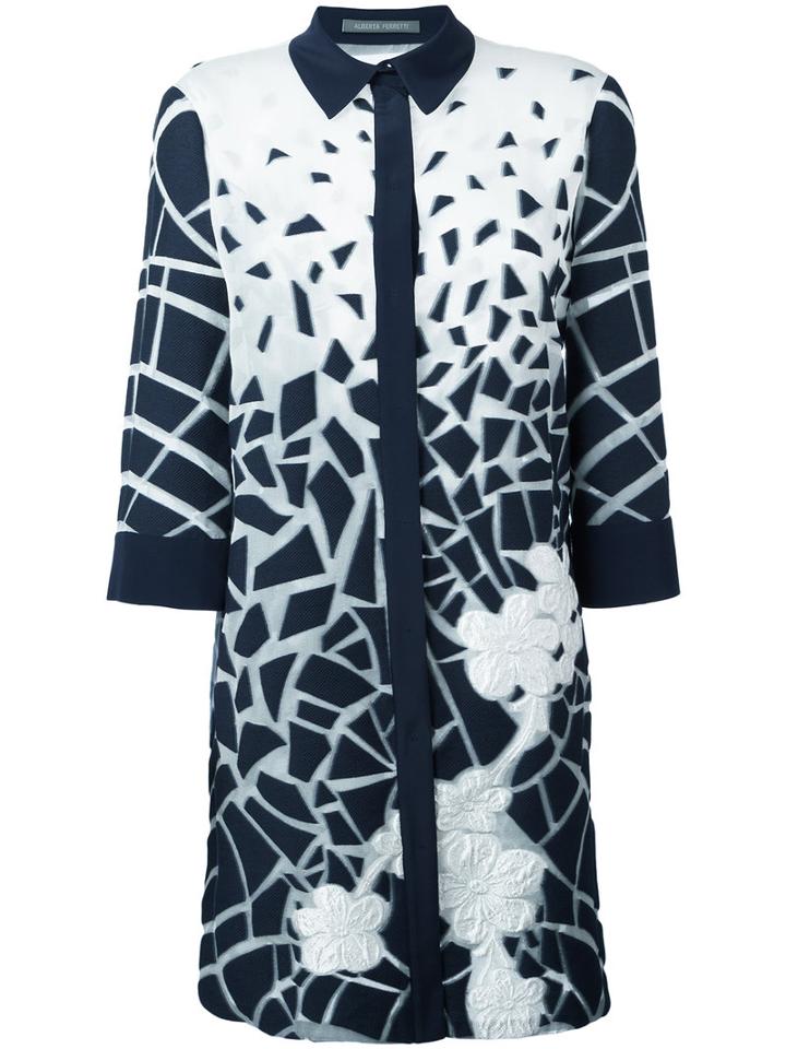 Alberta Ferretti - Printed Longline Shirt - Women - Silk/cotton/polyamide/other Fibers - 46, Blue, Silk/cotton/polyamide/other Fibers