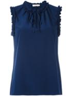 Tory Burch Gathered Neck Top, Women's, Size: 8, Blue, Silk