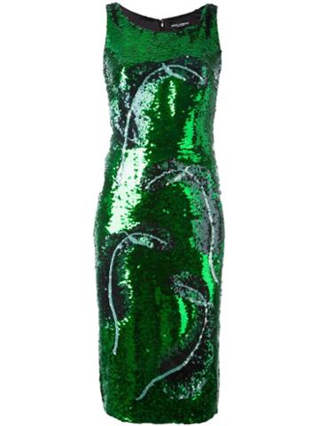 Dolce & Gabbana Banana Leaf Effect Paillettes Dress, Women's, Size: 40, Green, Polyester/silk/spandex/elastane