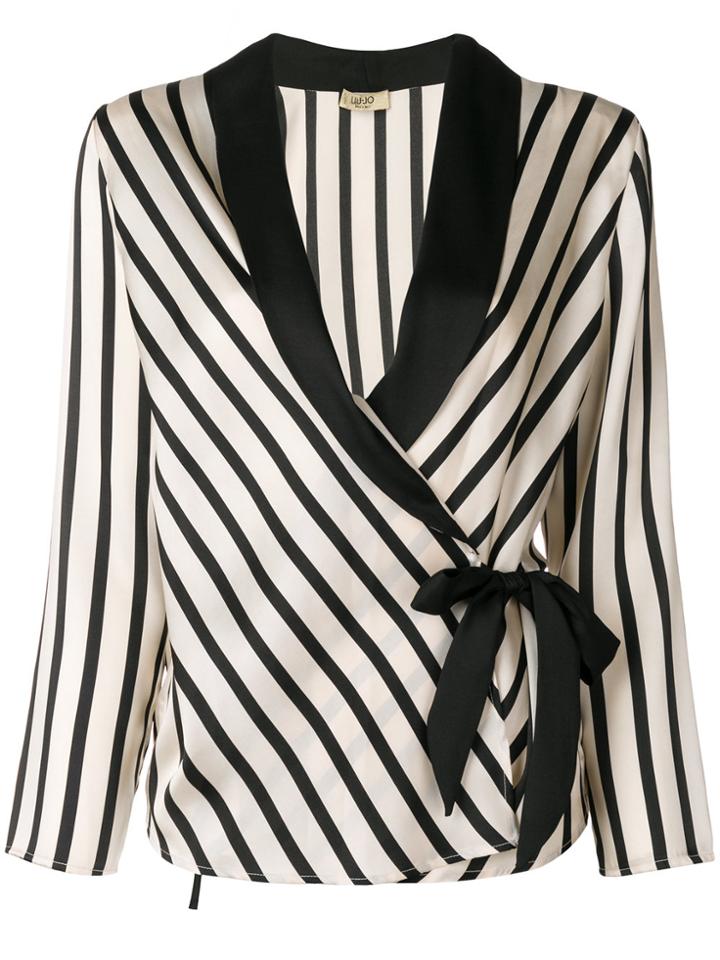 Liu Jo Striped Waist-tied Jacket - Black