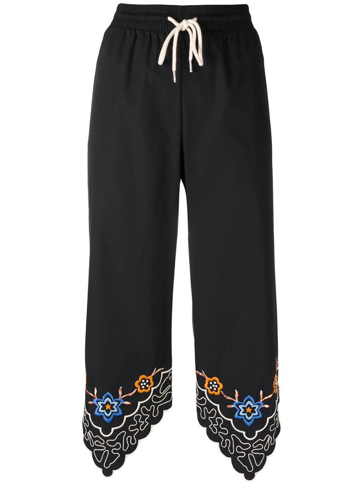 See By Chloé - Embroidered Hem Joggers - Women - Cotton/polyester - 40, Black, Cotton/polyester